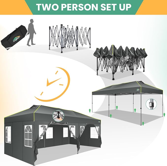 COBIZI 10x20 Pop Up Canopy Tent, Outdoor Party Tent - Image 3