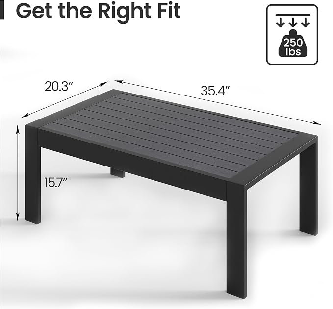All-Weather Aluminum Outdoor Coffee Table, Modern Coffee Table - Image 2