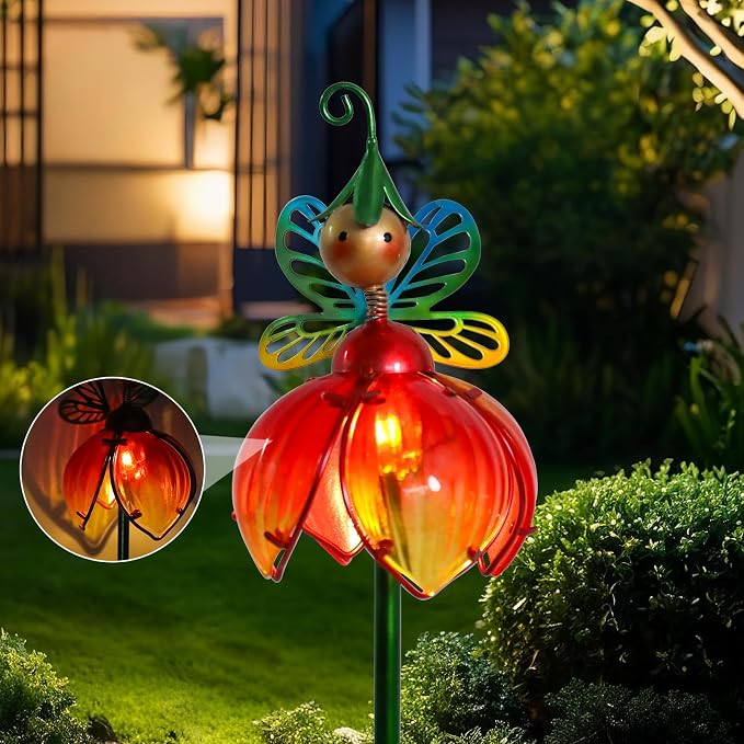 VCUTEKA Solar Garden Lights Metal Flower Decor Colorful Fairy Flowers Solar - Image 3
