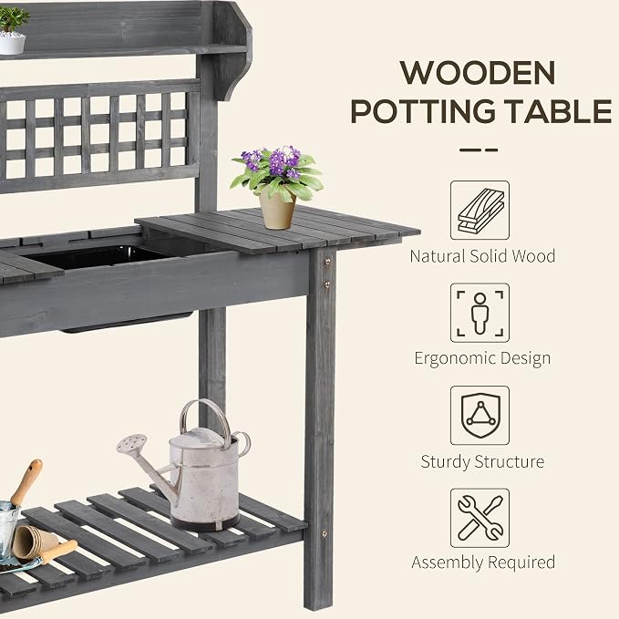 Outsunny Outdoor Potting Bench Table, Wooden Workstation - Image 3