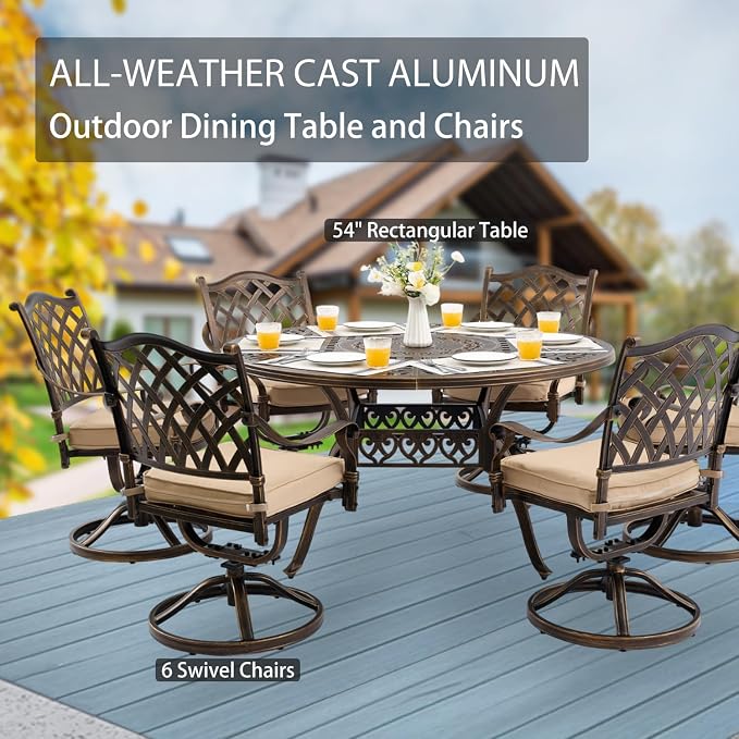 7-Piece Cast Aluminum Patio Furniture, Patio Dining Set - Image 3