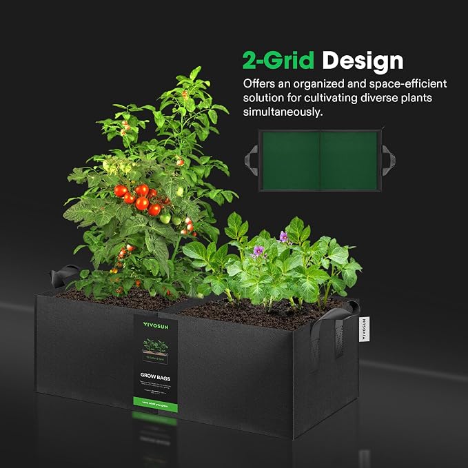 VIVOSUN 3-Pack 2-Grid 10 Gallon Grow Bags, Heavy Duty Square Plant Grow Pots - Image 5