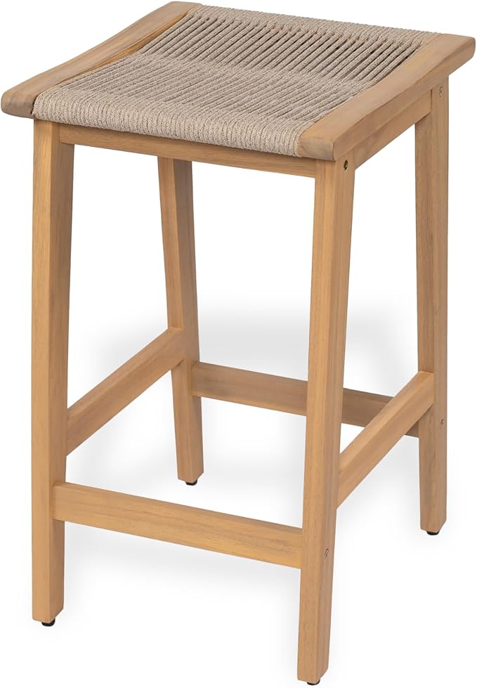 Christopher Knight Home Lily Set of 2 Patio Barstool, Acacia Wood & Woven Rope - Image 6