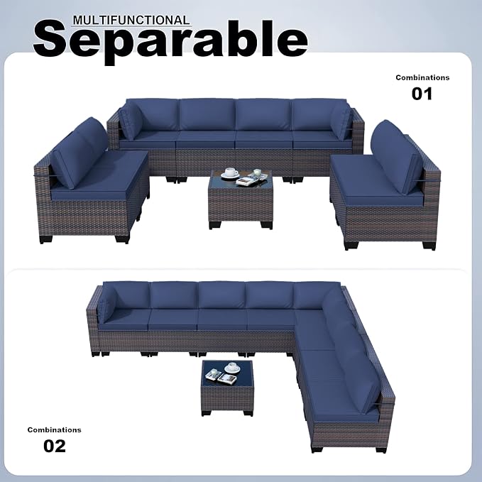 Kullavik 9 Pieces Outdoor Patio Furniture Set, Outdoor Sectional Rattan Sofa - Image 5
