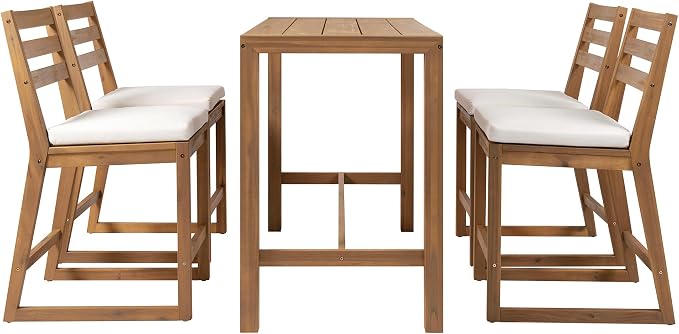 Merax 5-Piece Outdoor Patio Bar Set, Acacia Wood Bistro Table and Chairs - Image 9