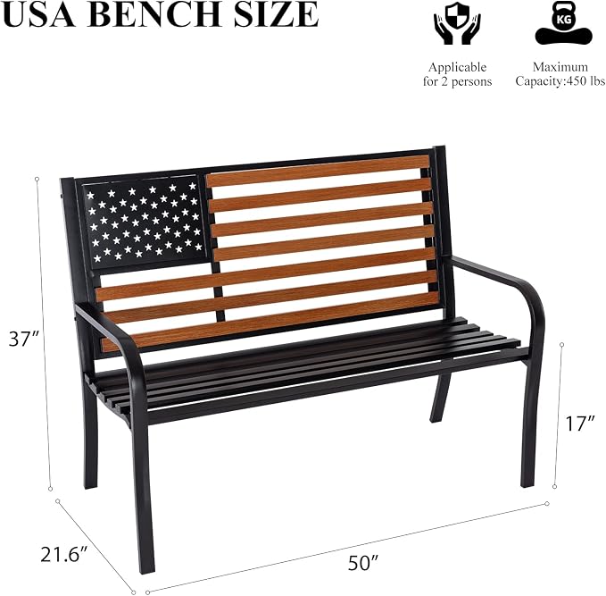 50" Outdoor Garden Bench, Cast Iron Metal Frame Patio and Porch Welcome Benches - Image 3
