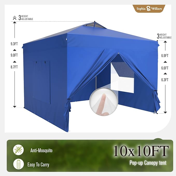 Sophia & William Canopy Tent Pop Up 10x10 ft One Person Push Set Up Canopies - Image 7