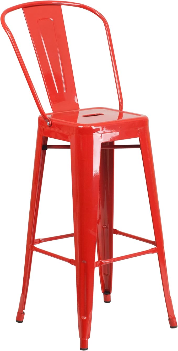 Flash Furniture Callum Commercial Grade 30" Round Red Metal Indoor-Outdoor Bar - Image 4