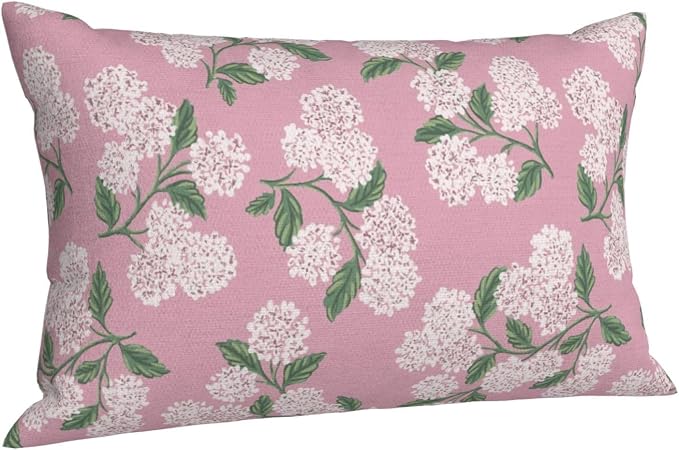 Pink Pillow Covers 12x20 Inch 2 Pcs Preppy Pink Green Hydrangea Flower Decor - Image 6
