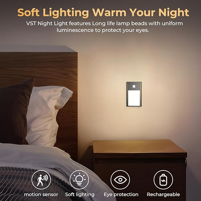 VST Motion Sensor Step Night Lights, Rechargeable Battery Powered Stair Lights - Image 2