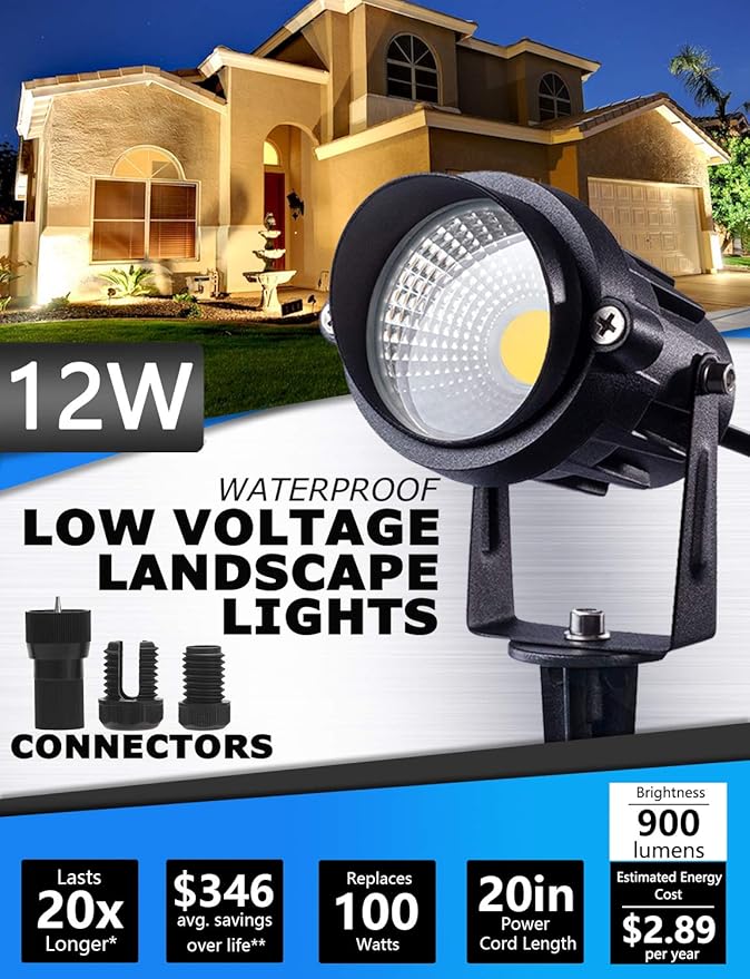 SUNVIE 12W Low Voltage Landscape Lighting LED Landscape Lights 3000K Waterproof - Image 2