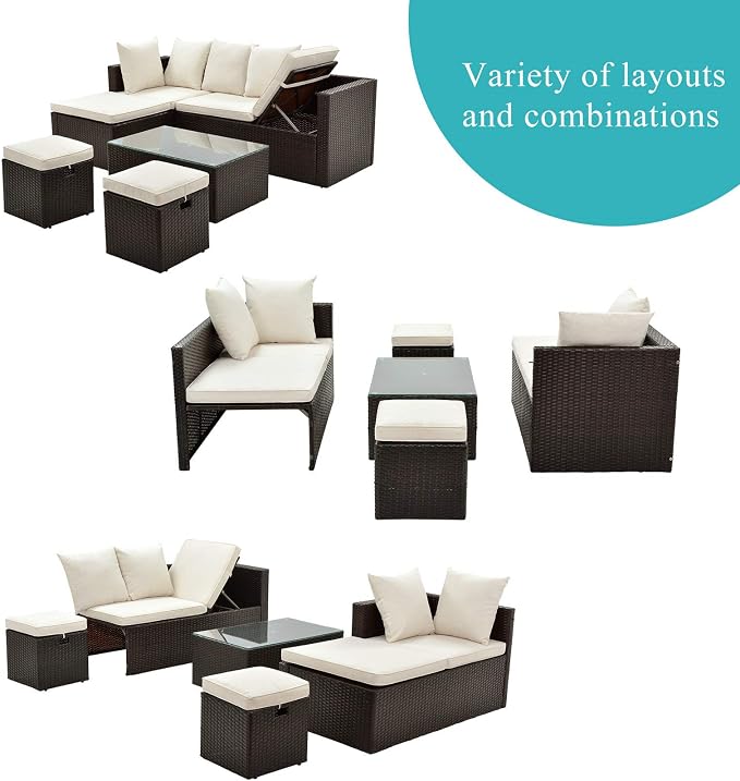 LUMISOL 5 Pieces Outdoor Patio Wicker Sofa Set, Rattan Furniture Sets - Image 6