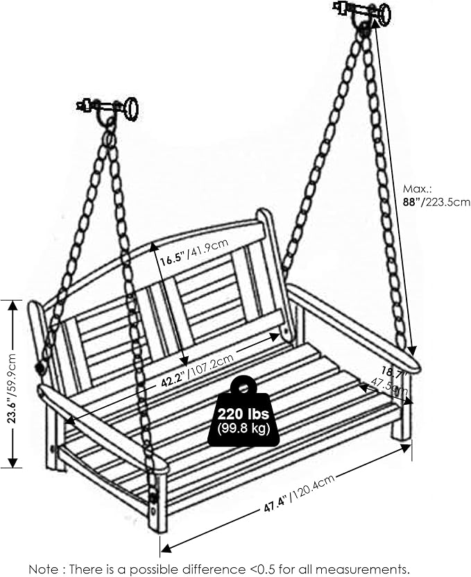 Furinno Tioman Hardwood Patio / Garden / Outdoor 4ft Porch Swing, 2 Seater - Image 5