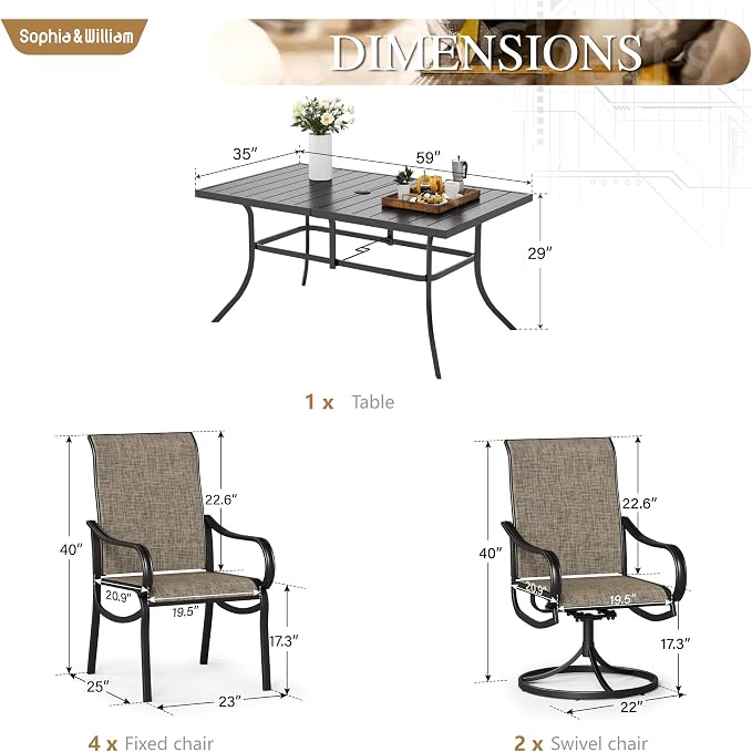 Sophia & William Patio Dining Set Outdoor Dining Set Patio Table and Chairs Set - Image 7