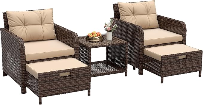 LHBcraft Outdoor Furniture 5 Piece Patio Conversation Set, PE Rattan Patio Set by LHBcraft-US