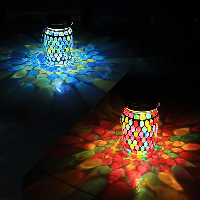 2 Pack Solar Outdoor Mosaic Lantern, Solar Lights Outdoor Hanging Lanterns - Image 4