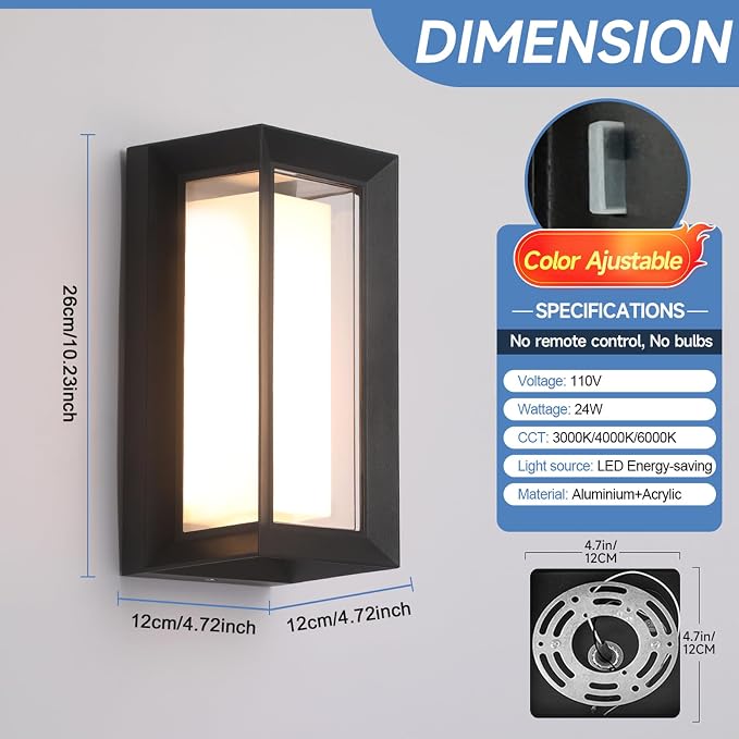 Outdoor Wall Lights Exterior/Interior LED 24W Adjustable 3-Color 2100LM IP65 - Image 4