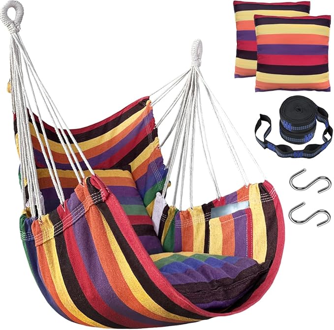 Halalona Hammock Chair Hanging Hammock Chair Rope Swing 2 Cushions by Halalona