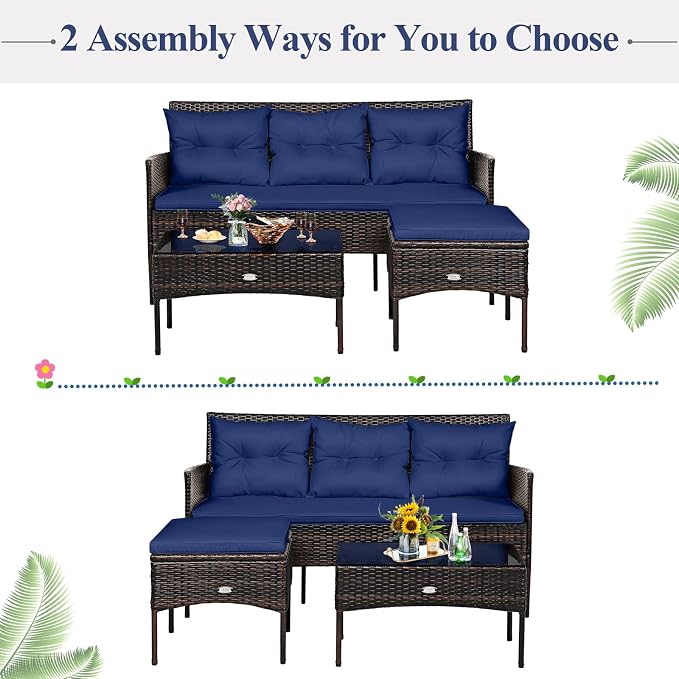 Tangkula 3 Pieces Patio Conversation Set, All Weather Outdoor PE Rattan Wicker - Image 8