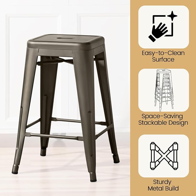 Yaheetech 24'' Metal Bar Stools Counter Height Barstools Set of 4 High Backless - Image 7