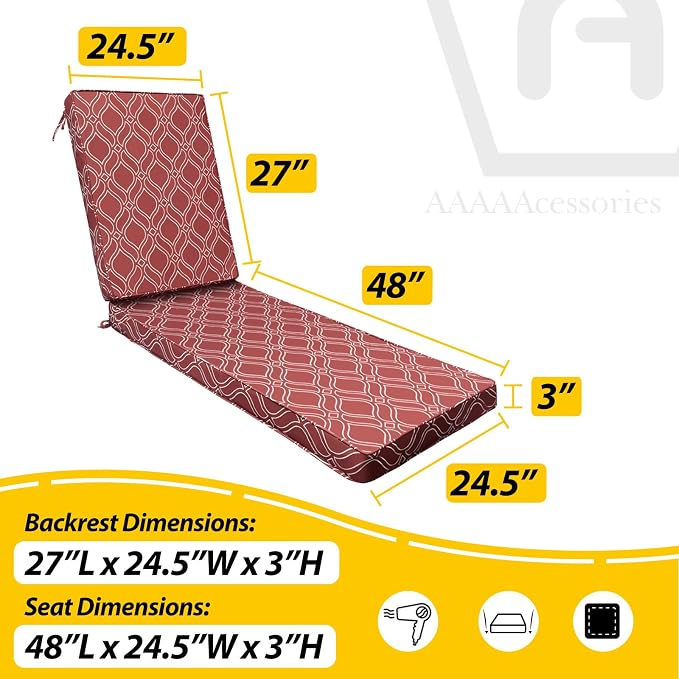 AAAAAcessories Outdoor Chaise Lounge Cushions, Fade-Resistant, Waterproof Patio - Image 5