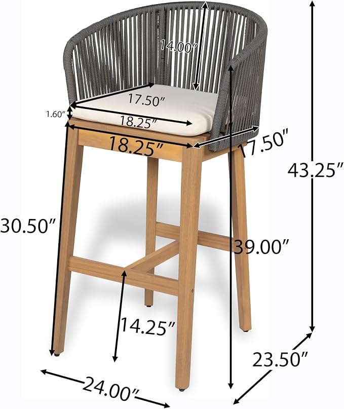 Christopher Knight Home Zax Set of 2 Patio Barstool, Acacia Wood & Rope Outdoor - Image 2