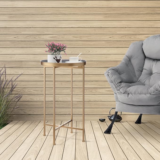 HollyHOME Small Round Metal Waterproof End Table, Accent Indoor&Outdoor Coffee - Image 5