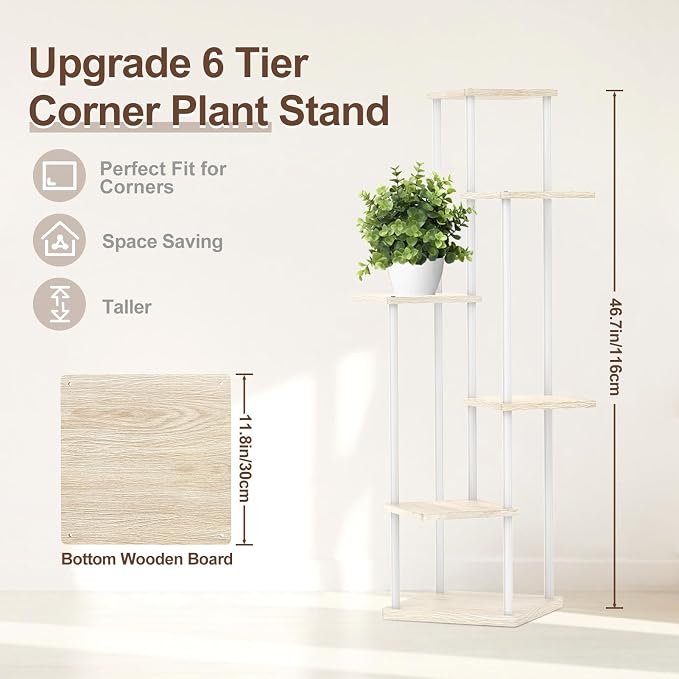 6 Tier Tall Plant Stand Indoor, Large Metal Wood Muti Level Vertical Planter - Image 2