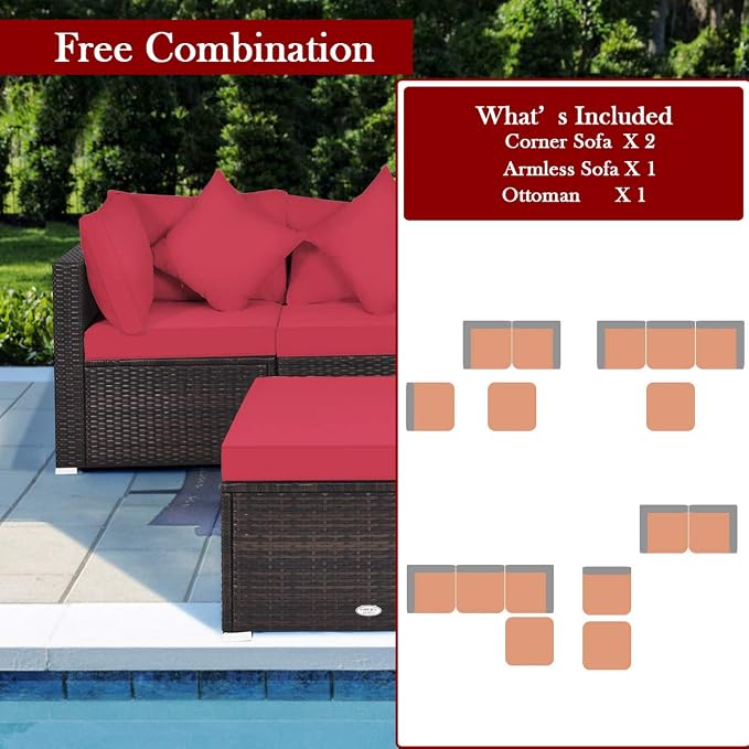 Tangkula 4 Pieces Patio Furniture Set, All Weather Outdoor Sectional Rattan - Image 9