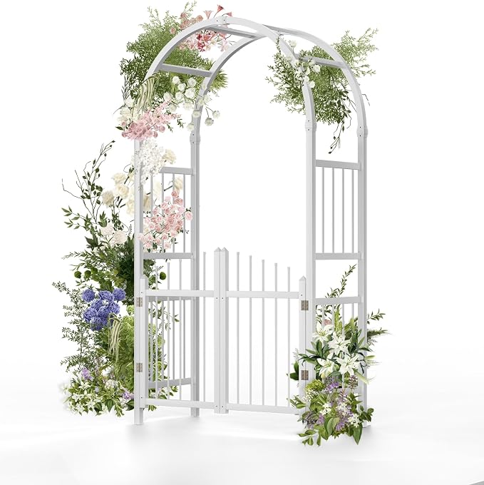 VINGLI Garden Arbor with Gate, PVC Wedding Arch by VINGLI
