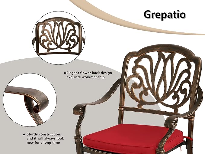Grepatio 5 Piece Cast Aluminum Patio Dining Set Outdoor Furniture Set Patio - Image 3