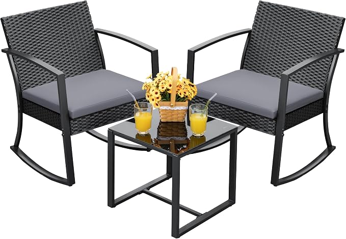 Devoko Resin Patio Furniture Set 3 Piece All Weather Outdoor Rocking Chairs by DEVOKO