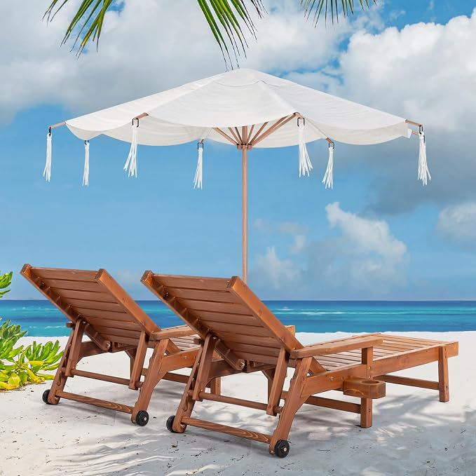 VINGLI Outdoor Chaise Lounge Chair, Wooden Patio Lounger Chair - Image 7