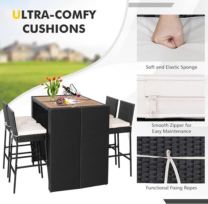 HAPPYGRILL 5 Pieces Rattan Outdoor Bar Set - Image 4
