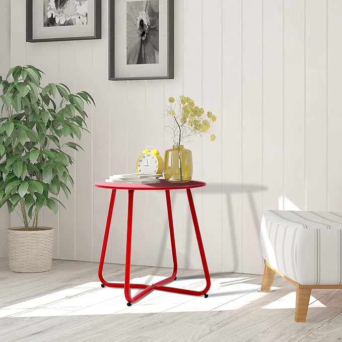 Outdoor Table Small Patio Side Table, Round Metal Side Table, Weatherproof - Image 5