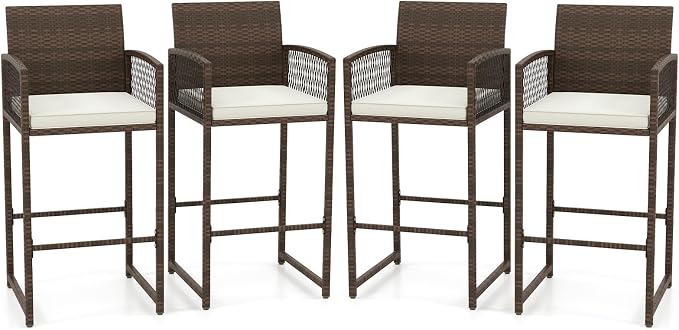 Tangkula Patio Bar Stools Set of 4, PE Rattan Bar Height Chairs by TANGKULA