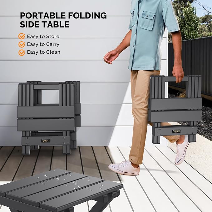 VINGLI Small HDPE Folding Side Table, Plastic Waterproof Portable Adirondack - Image 6