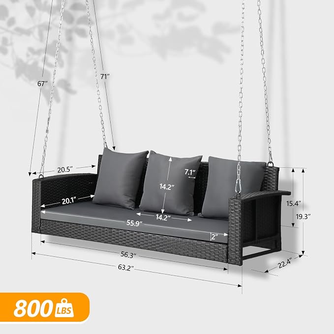 VINGLI Rattan Porch Swing, Heavy Duty 800 LBS Outdoor Hanging Seat - Image 5