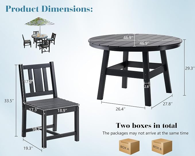 AMERLIFE 5 Piece HDPE Outdoor Dining Table & Chairs Set, All-Weather Patio - Image 2