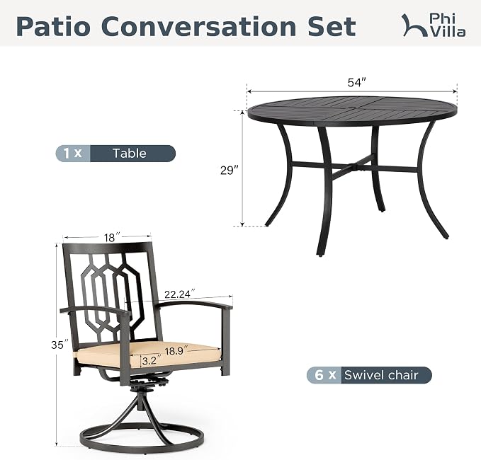 PHI VILLA 7 Pieces Round Outdoor Dining Set - Image 9