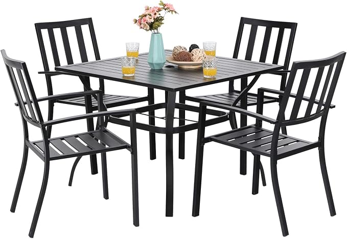 PHI VILLA 5-Piece Metal Patio Outdoor Table and Chairs Dining Set- 37" Square by PHIVILLAThepioneerofcomfortablehouseholdsupplies