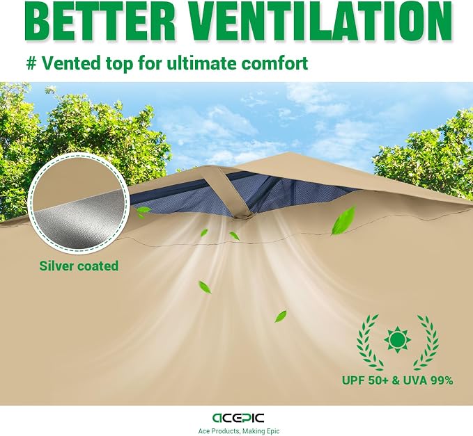 10x10 Pop Up Canopy Tent, 300D Silver-Coating Top, Pop Up Canopy Tent Instant - Image 3
