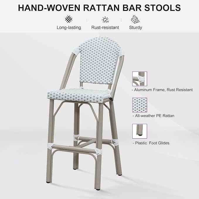 PURPLE LEAF French Bar Stools Set of 2 Champagne Print Finish Outdoor Bar Stools - Image 8