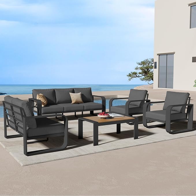 Aluminum Outdoor Patio Furniture Set, 5 Piece Oversized Patio Conversation Sets by Oasbira
