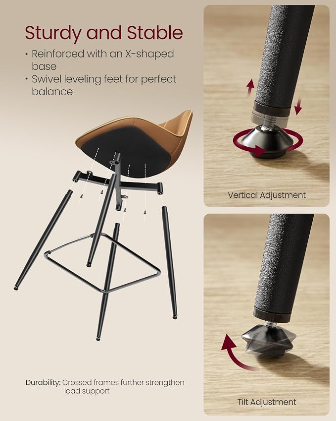 VASAGLE Bar Stools Set of 2, Bar Height Bar Stools - Image 9