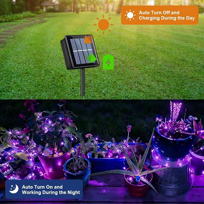 QITONG 4 Pack Solar Fairy Lights, Each 33ft 100 LED Purple Christmas String - Image 4