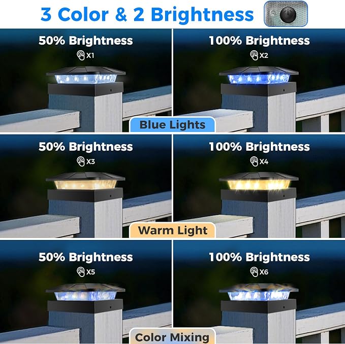 Peasur 2pack 4x4 Solar Post Lights Outdoor, Wood & Vinyl Post Top Lighting - Image 2