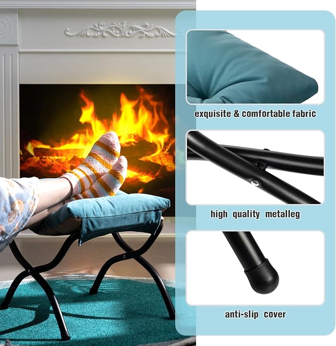 AbocoFur 15" Folding Footrest Stool, Accent Padded Sofa Foot Stool - Image 4