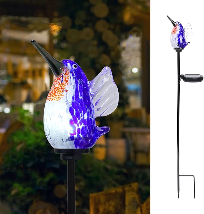 Bshine Solar Garden Decoration Outdoor Hummingbird Lights Stake, Hand Blown by Bshine