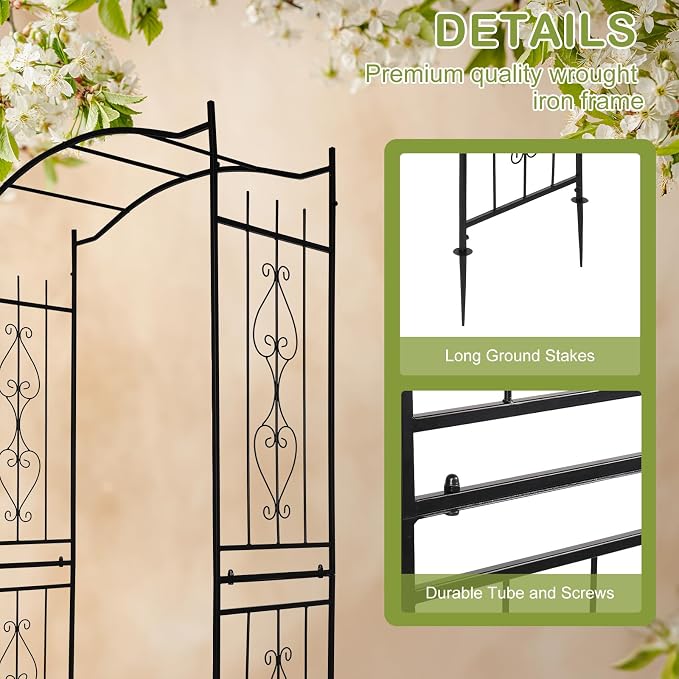 Outvita 7.5Ft Garden Arch Arbor, Steel Frame Stand Trellis, Arbour Archway - Image 8